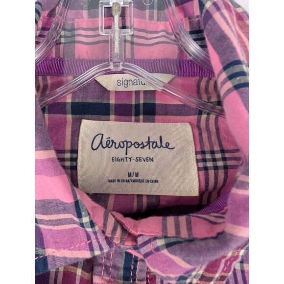 Aeropostale Eighty Seven Womens Medium Pink Plaid Long Sleeve Button Up Shirt - Picture 5 of 7